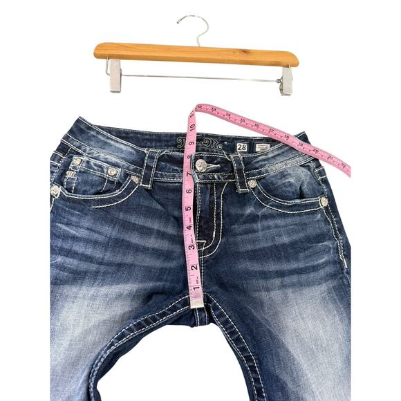 Miss Me Triangle Pocket Bootcut Jeans Bling Rhinestone Womens 28 HEMMED - Picture 8 of 9